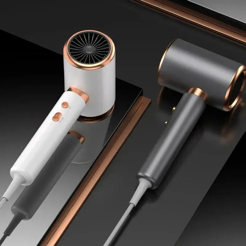HOMEFISH 2000W salon hair dryer in white/gray with rose-gold accents and attachment.