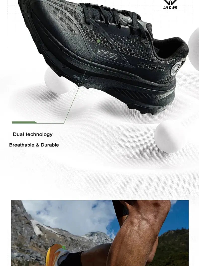 Li-Ning men's DI LU 2 trail running shoes ARNV009 in black with DWR water repellent and anti-slip outsole