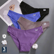 Women's panties FINETOO 3-piece cotton set in blue, purple, taupe