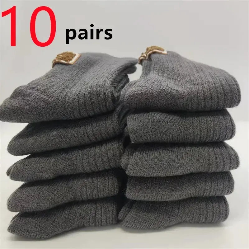 LuxWool Women Luxury Cashmere Wool Mid Calf Socks With Embroidered Logo For Snow Boots Thick Pile Warmth