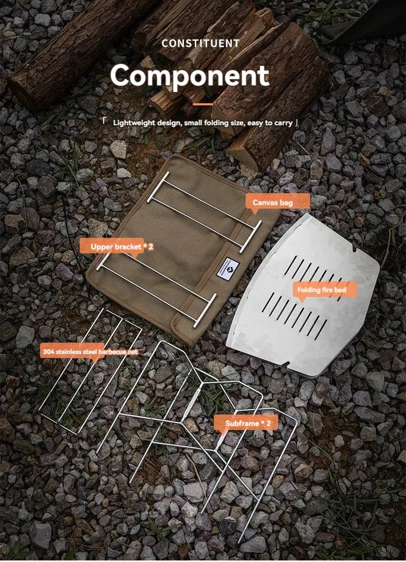 CAMPINGMOON SOLO-A4 stainless steel folding BBQ grill by Simples Market with canvas bag, 2 brackets and 2 subframes