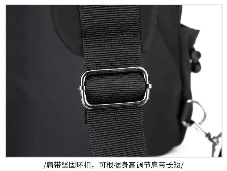 Men's chest bag by Simples Market: black canvas crossbody with adjustable strap and metal buckle