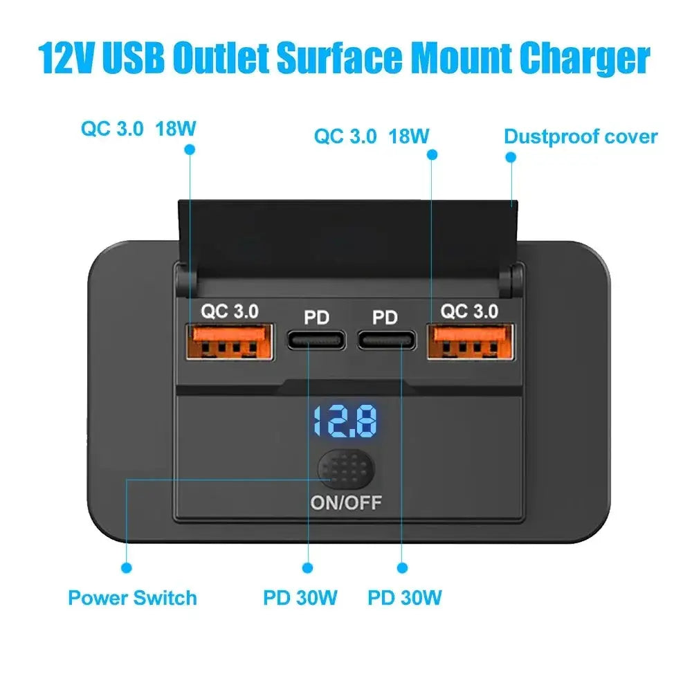 Car Charger Socket Adapter With Switch 2-4 Ports Charging Splitter For Bus RV ATV Truck Boat 12V 24V PD QC3