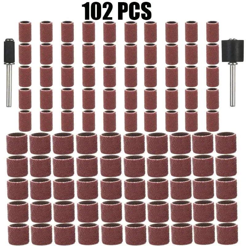 102 Piece 80 Grit Sanding Drums Kit With Sanding Bands And Half Inch And Quarter Inch Mandrels For Dremel Rotary Tools