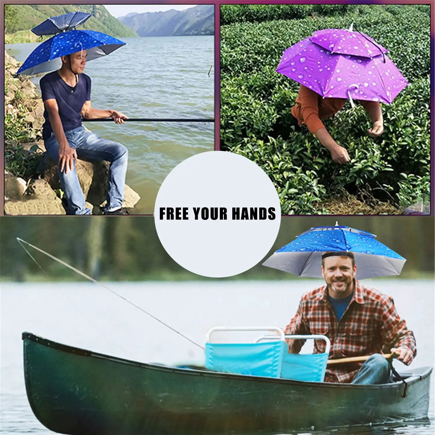 Foldable Rain Umbrella Hat With Sun Shade And Double Layer UV Protection Waterproof For Fishing Beach Hiking