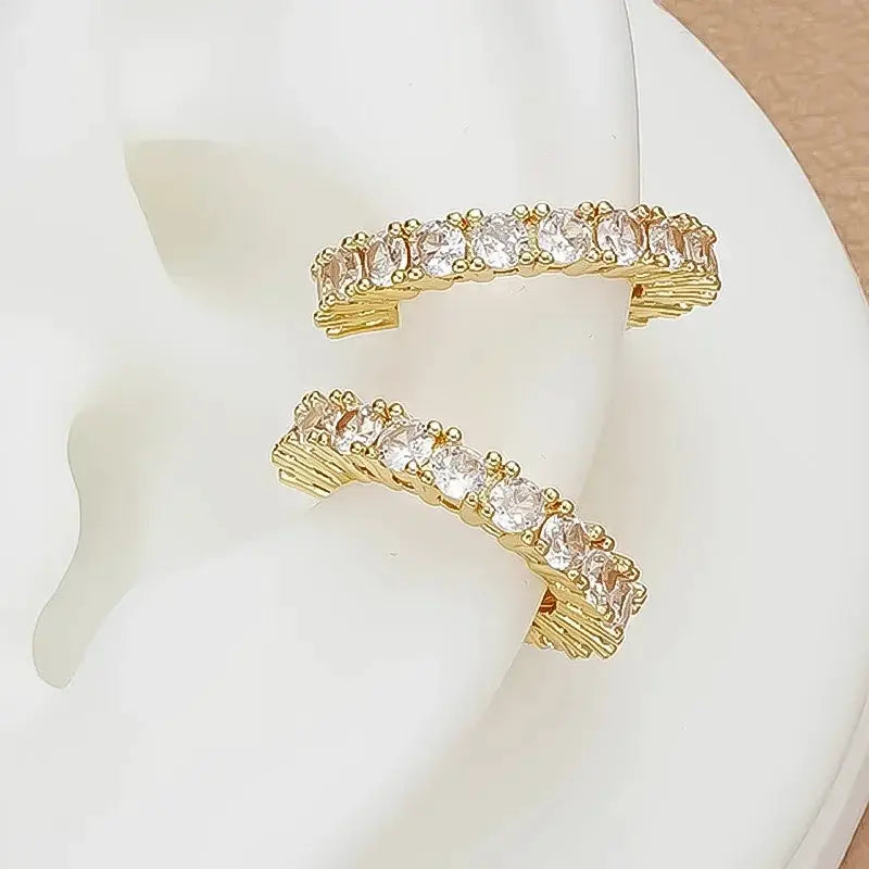 2Pcs gold-tone rhinestone zircon ear cuffs for women, no-pierced C-shape ear wraps