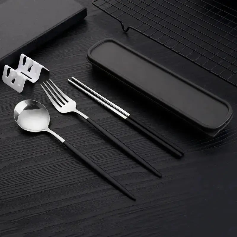 Three Piece Portable Stainless Steel Cutlery Set Chopsticks Forks Spoons For Students Home And Outdoor Picnics