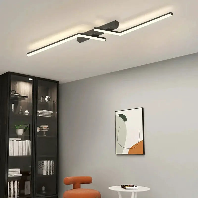 Modern LED ceiling light by Simples Market, black metal dual linear bars, 60–120 cm.