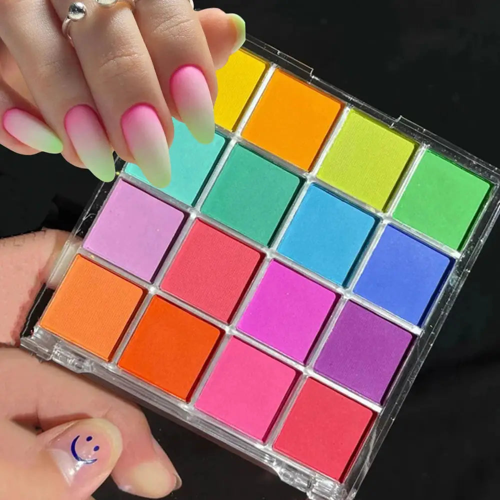 16 Grid 16 Color Solid Rubbing Powder Palette For Nail Art DIY Gradient Smudge Pat Pat Powder Seamless Finish