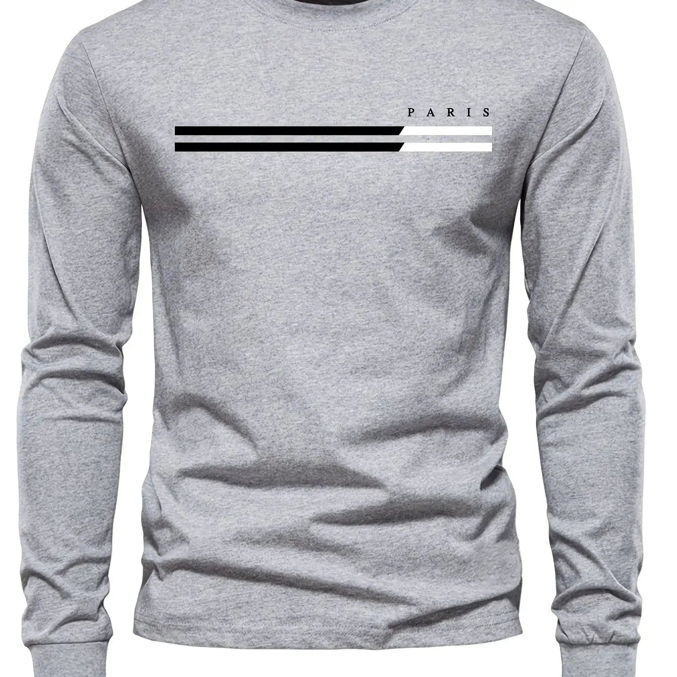 Men's 100 Percent Pure Cotton Summer Paris Print Long Sleeve T Shirt With Loose Casual Fit