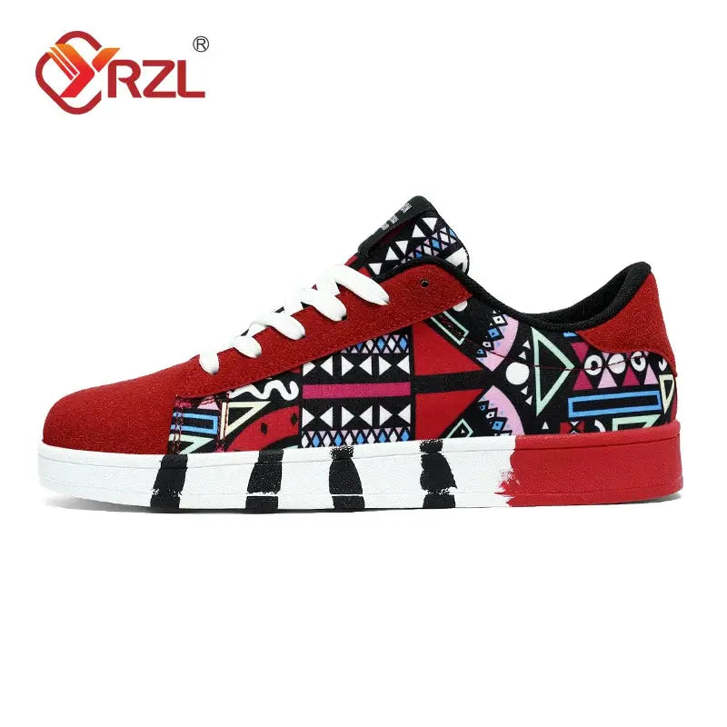 YRZL Men Canvas Sports Running Shoes Geometric Graffiti Print Lace Up Sneakers For Couples