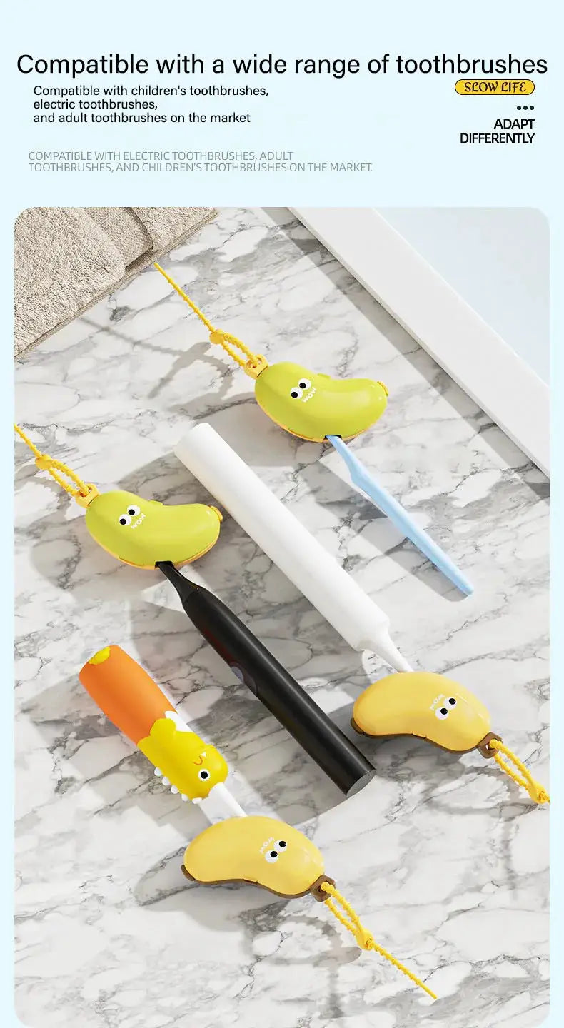 Banana toothbrush protective caps with toothpaste storage, yellow travel-sized set of 5