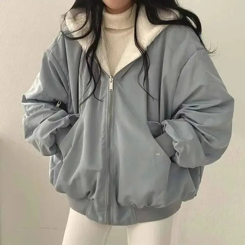 Smvp Women Winter Double Sided Hooded Fleece Parka Coat Cotton Polyester Cashmere Blend Lightweight Warmth