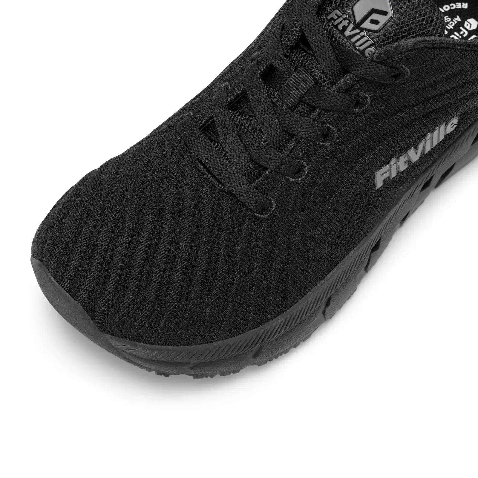 FitVille wide-toe-box men's running shoe, black, cushioned, breathable, non-slip