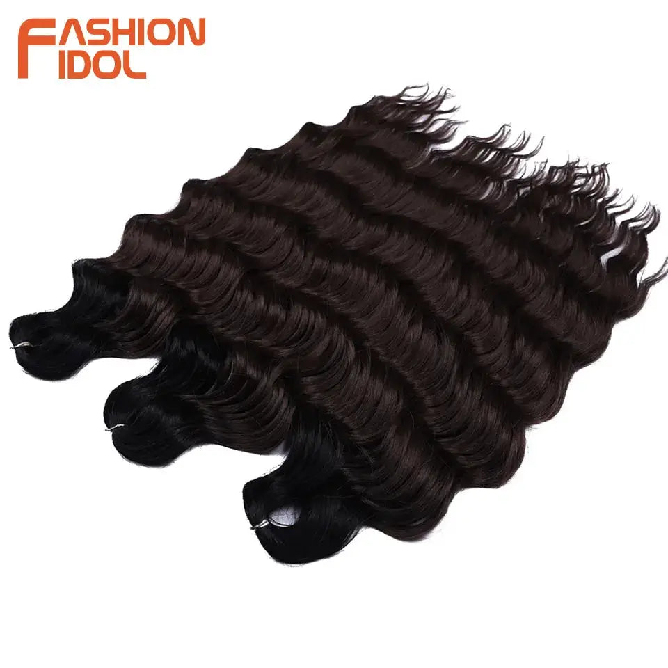 Anna 24 Inch synthetic water-wave braiding hair extensions, ombre blonde deep wave, 4 bundles