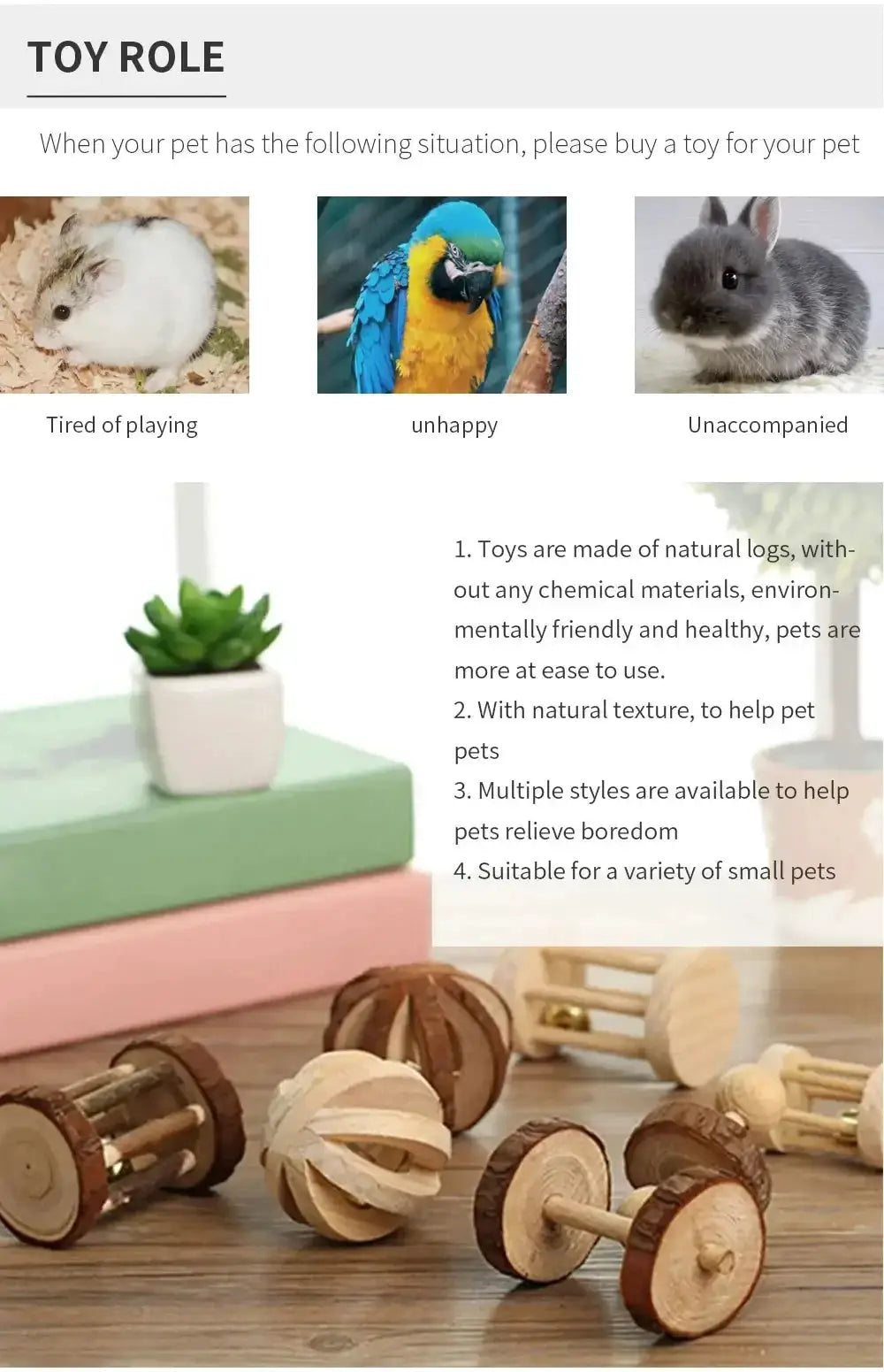 Small animal play toy set by Simples Market; natural wooden pine chew toys for guinea pigs, rabbits and hamsters