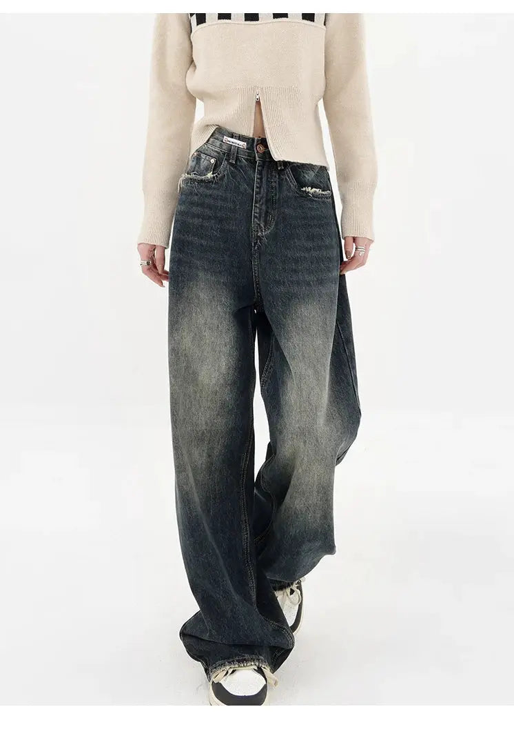Harajuku Streetwear High Waist Jeans Loose Wide Leg Denim Trousers