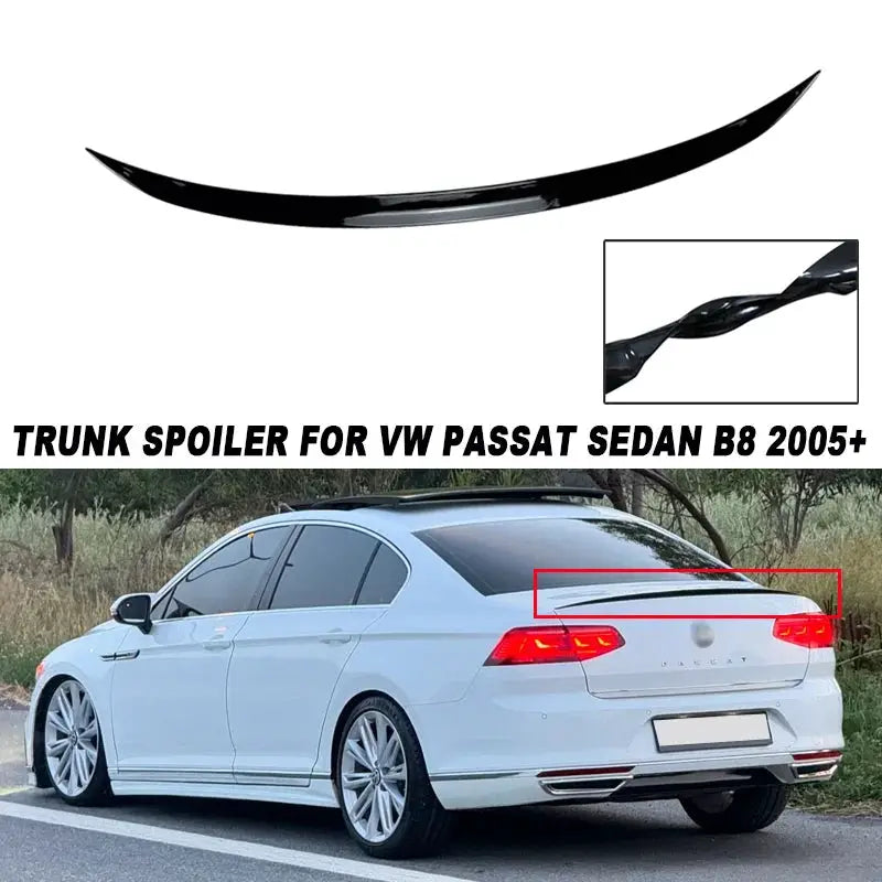 Rear trunk spoiler lip for VW Passat B6/B7/B8, 2005–2021, black soft plastic by Simples Market