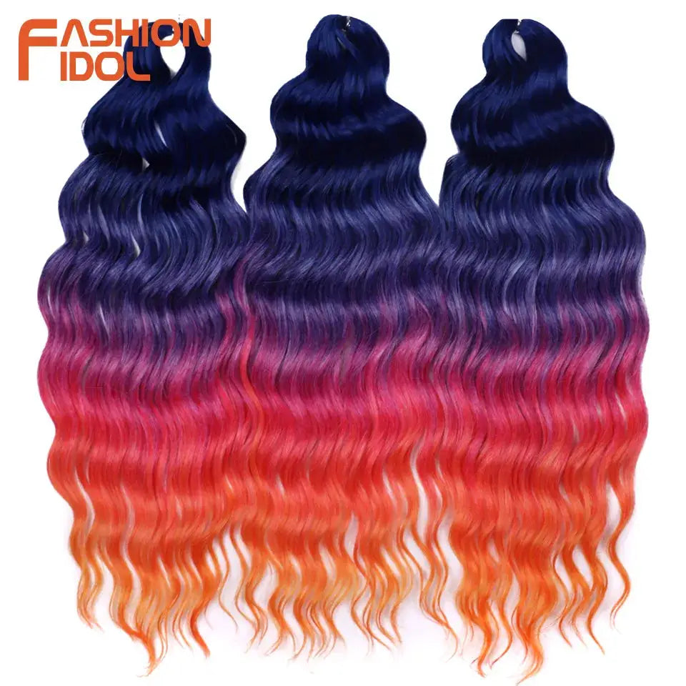Anna Hair synthetic loose deep wave braiding extensions, 24in, ombre blue to orange, 3 bundles; Fashion Idol logo