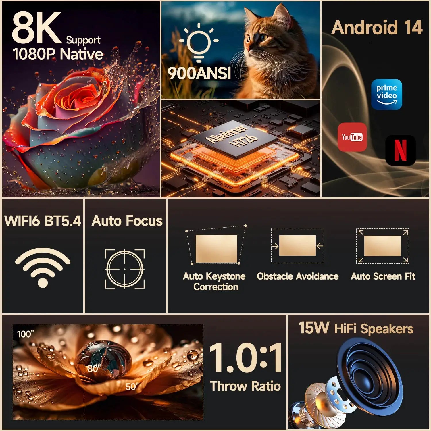 Magcubic HY350 Max Android 14 Portable Projector Auto Focus 8K 1080P