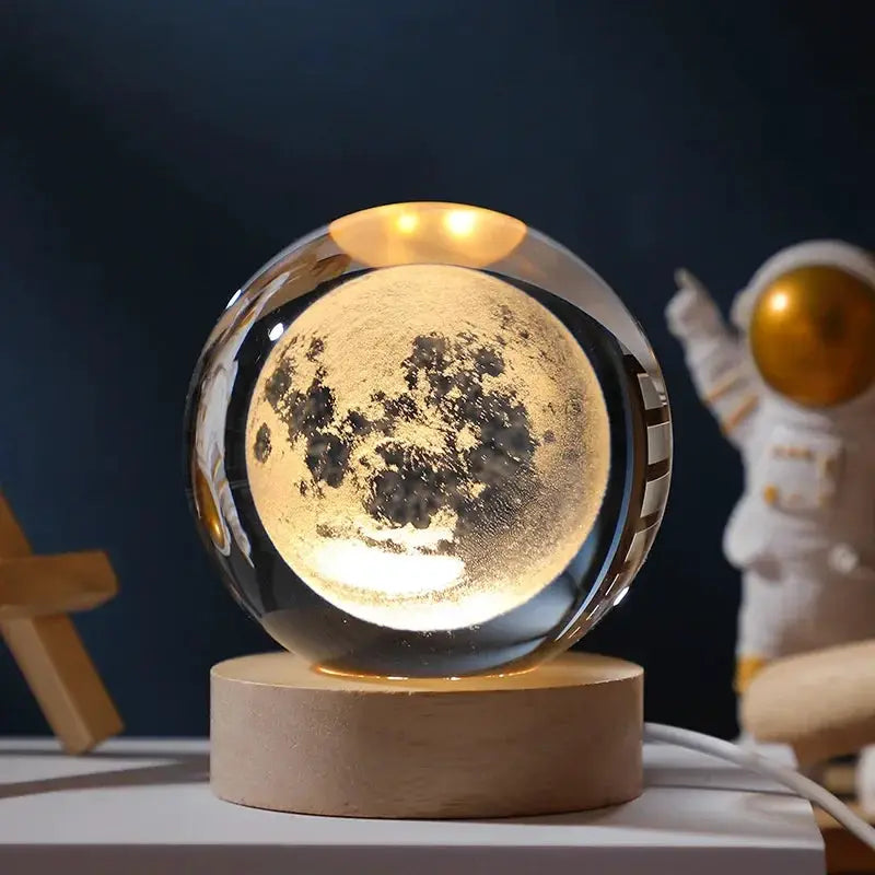 Simples Market Gift Festival USB LED night light with Galaxy Crystal Ball Moon Lamp on a wooden base