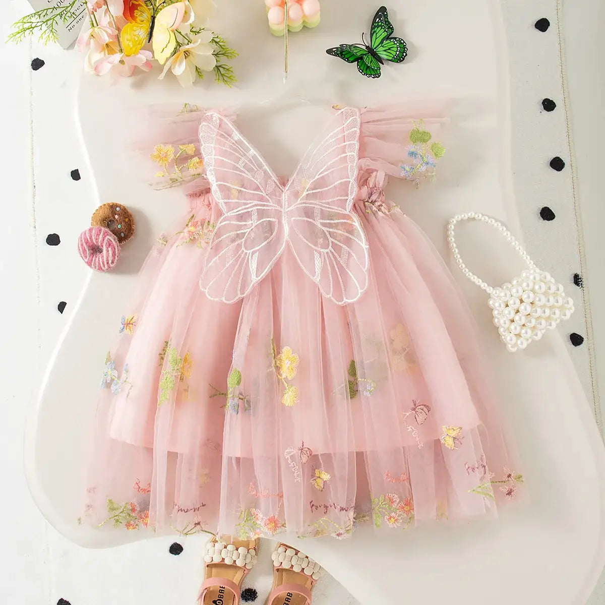 Zoseyi Summer Girls Dress Halter Neck With Embroidery Pattern Wings Mesh Princess Dress Details