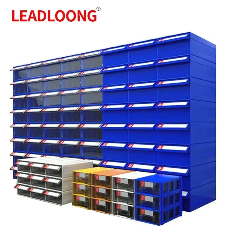 LEADLOONG F1 desktop storage drawer set; blue four-piece modular cabinet with stackable small drawers for hardware parts