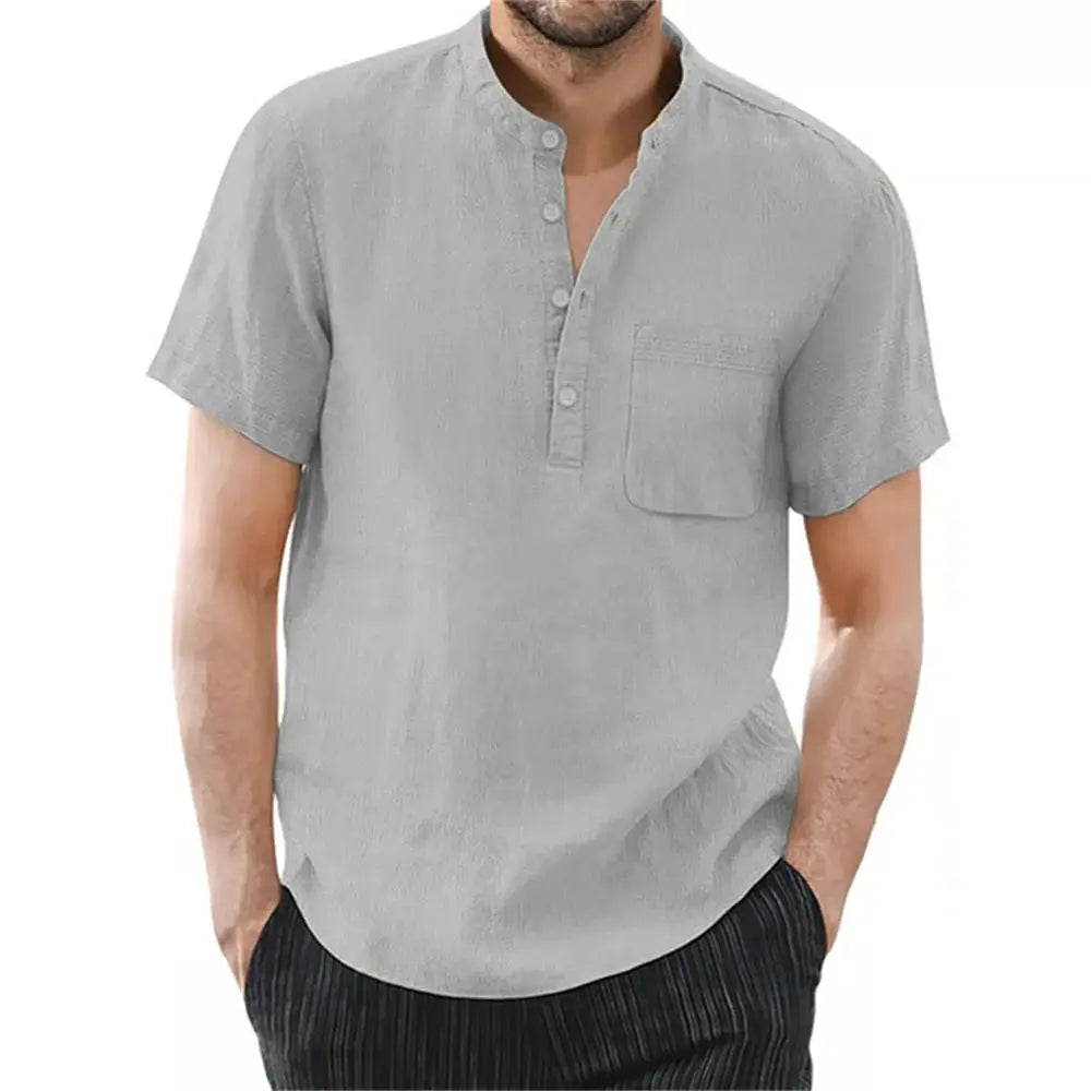Men's Short Sleeve T Shirt Cotton Linen Blend Breathable Casual Solid Color Summer Shirt