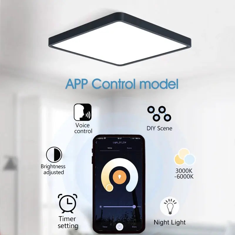 MARPOU Tuya Smart LED square ceiling lamp, black frame, app and voice control for living room
