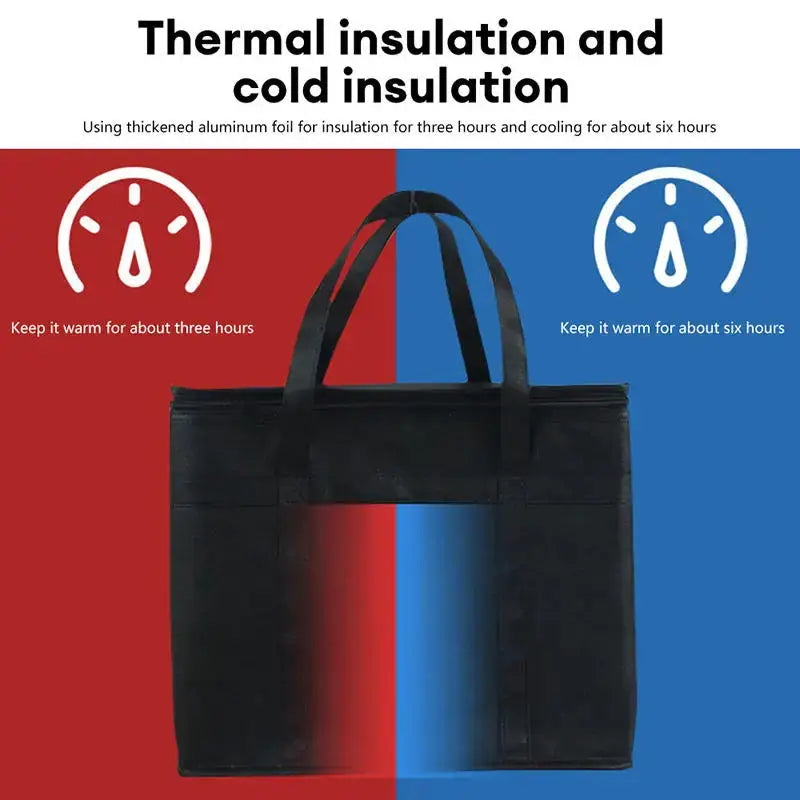 Portable large insulated food delivery bag by Simples Market, black thermal cooler tote.