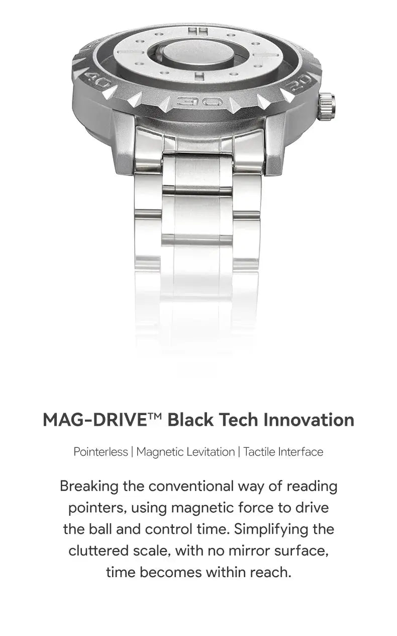MAG-DRIVE Black Tech Innovation watch with stainless steel bracelet