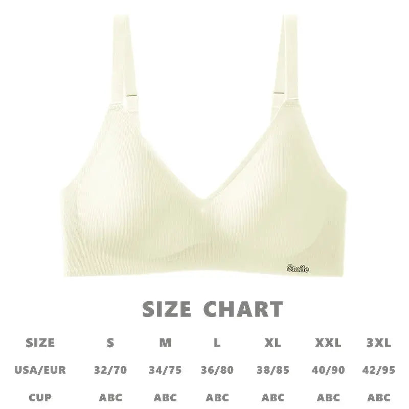 Cream-colored soft-cup bra by Smile with wide straps and seamless band
