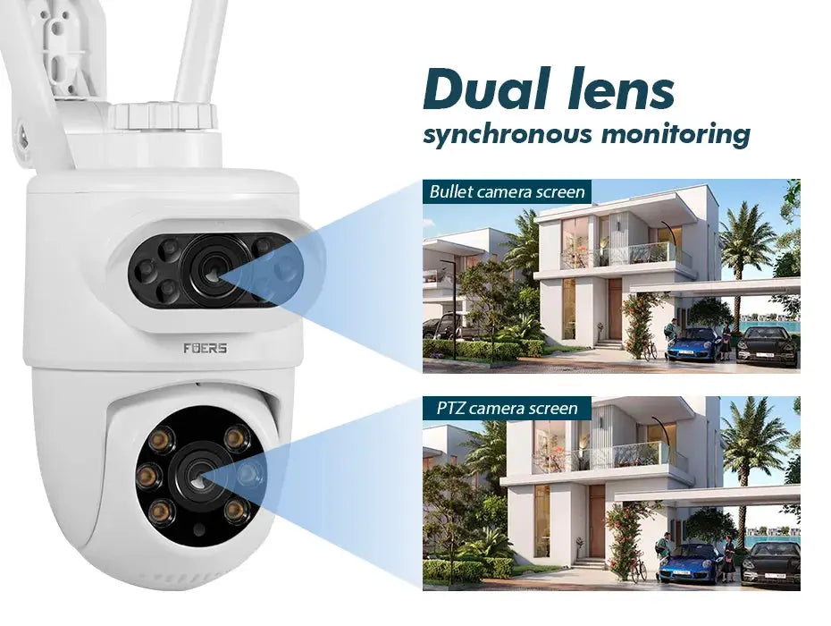FUERS 5K 10MP dual-lens outdoor IP camera, white wireless CCTV with auto-tracking