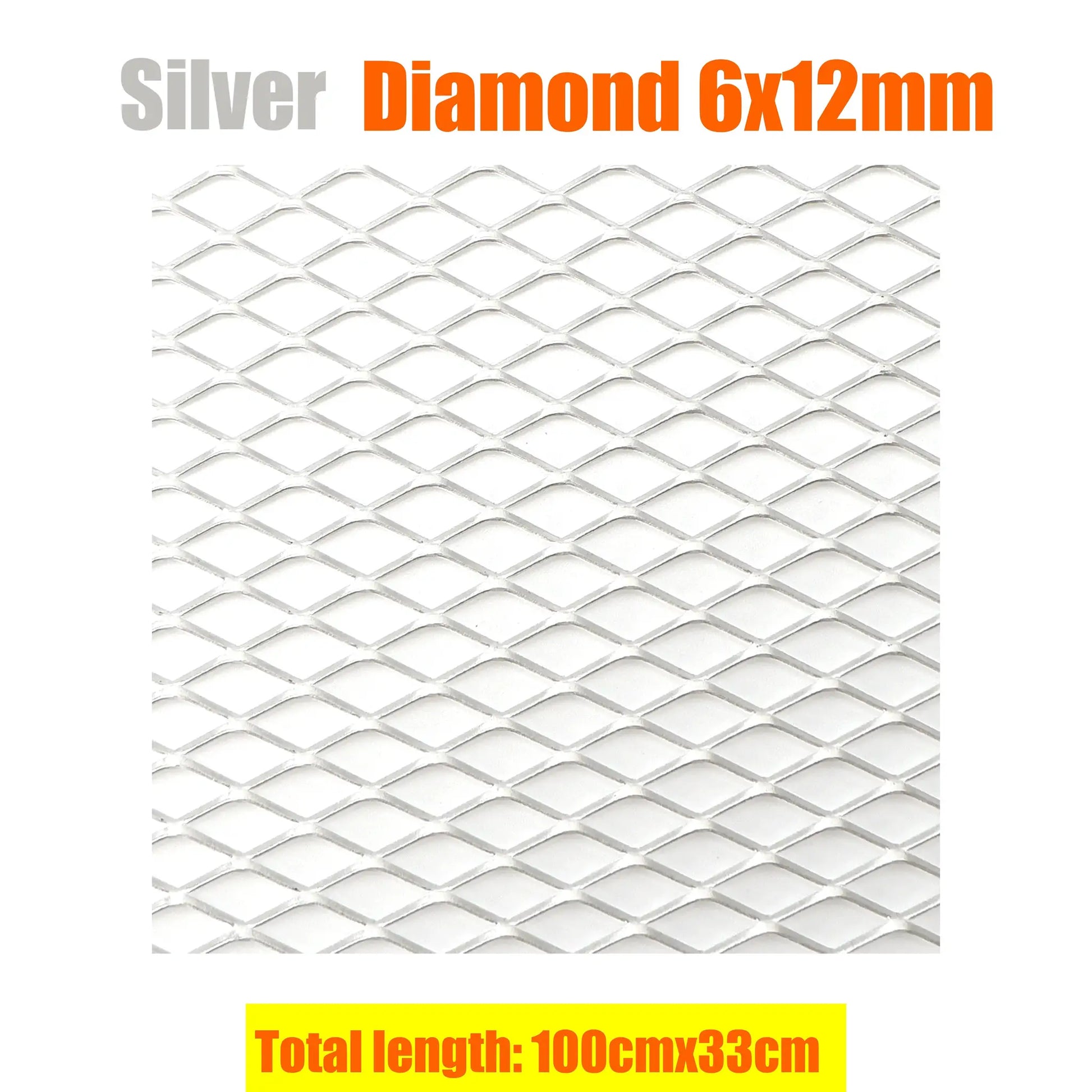 Aluminium racing car bumper grille mesh, silver diamond 6x12mm pattern