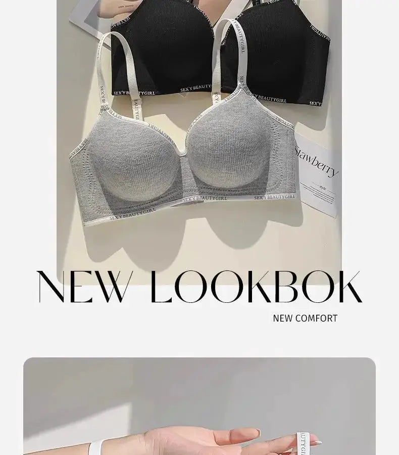 Push-Up wireless bra set of two in black and gray by Simples Market, 6cm thickened padding, adjustable straps