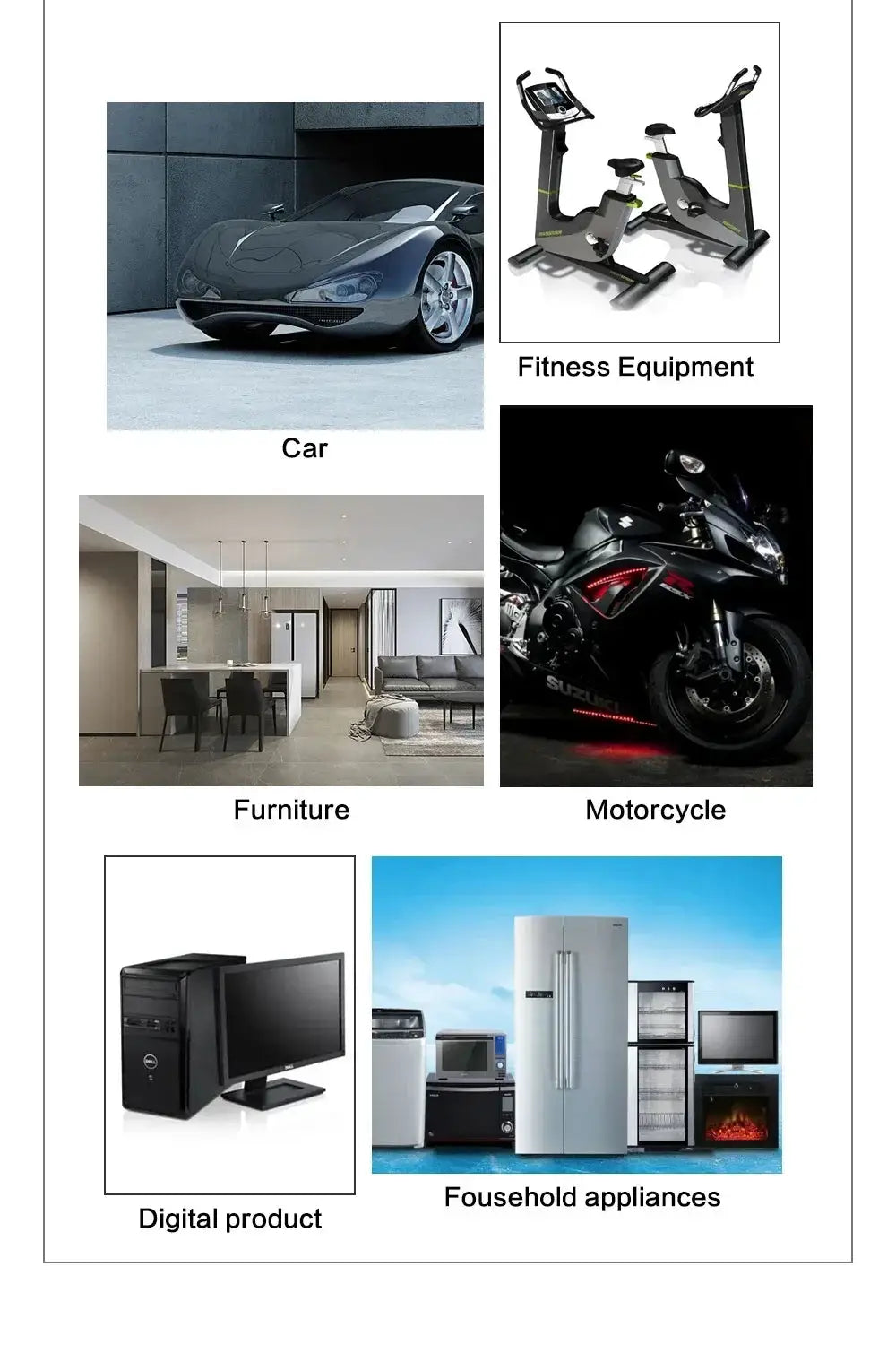 3D carbon fiber car wrap film, glossy black vinyl by Simples Market; collage of 6 product categories