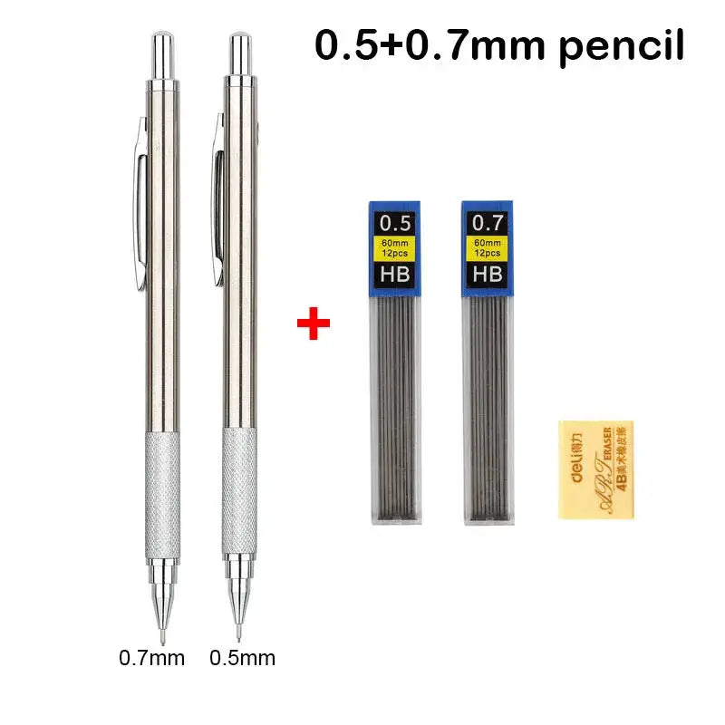 Simples Market mechanical pencil set; 2 full-metal pencils (0.5mm and 0.7mm) with HB lead refills