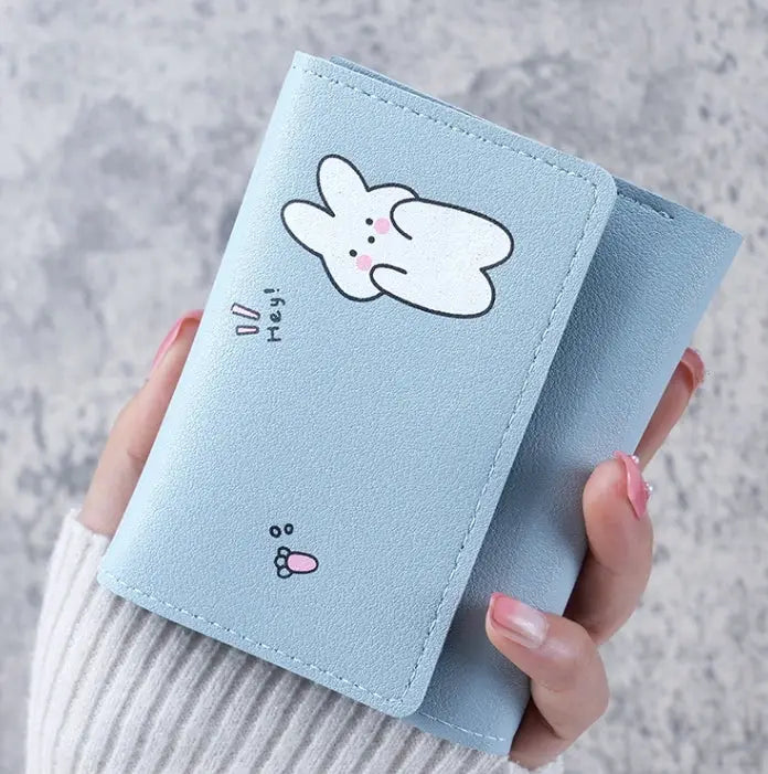 Simples Market 2024 women’s small blue wallet with bunny graphic and hasp card holder