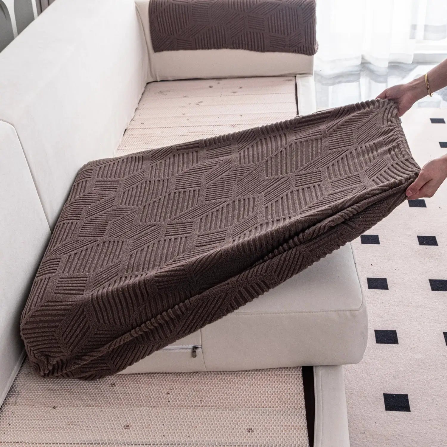 Peism jacquard stretch sofa cover, brown, 1-piece universal for living room