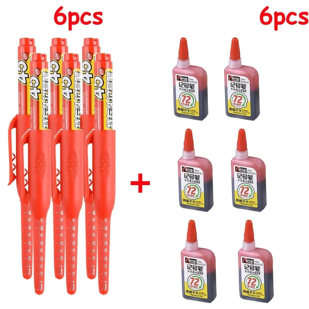 45mm Waterproof Long Head Marker Pen for Deep Hole Marking Tile Carpentry Woodworking Multi Purpose Ink Black Blue Red