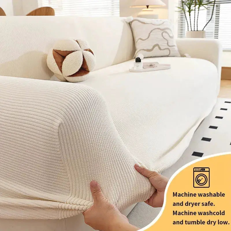 Sofa cover 1PC grain velvet, cream color, anti-slip, machine washable
