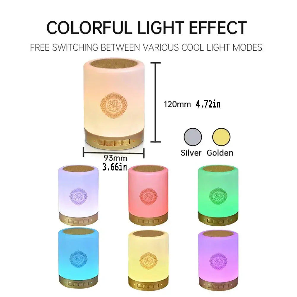 Simples Market portable sound machine with LED night light and Bluetooth speaker, gold color with 7 color options shown