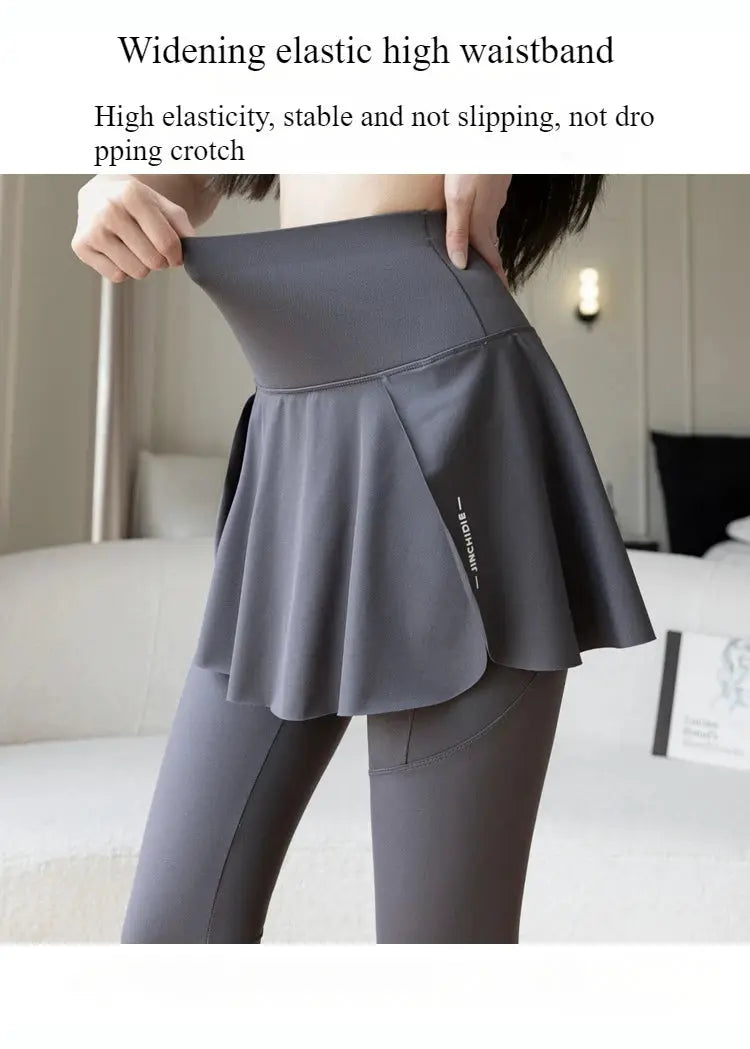 Simples Market gray high-waist leggings with built-in skirt overlay and pocket