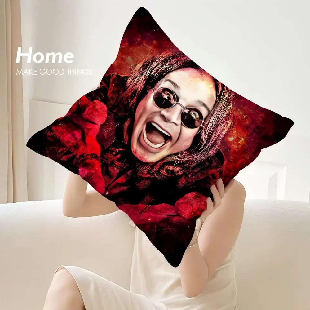 Simples Market square throw pillow cover with bold rock-star portrait print, double-sided plush decor cushion.