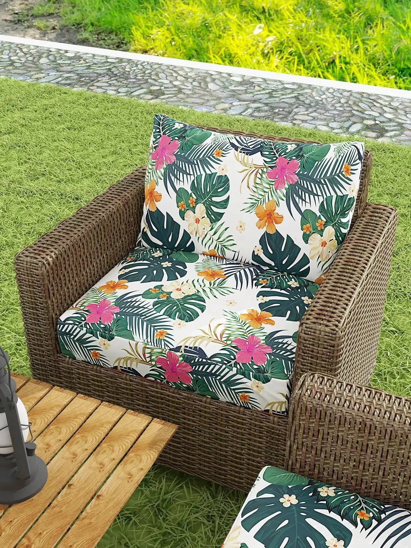 Simples Market pair of outdoor tropical print sofa cushion covers for wicker furniture, non-slip.