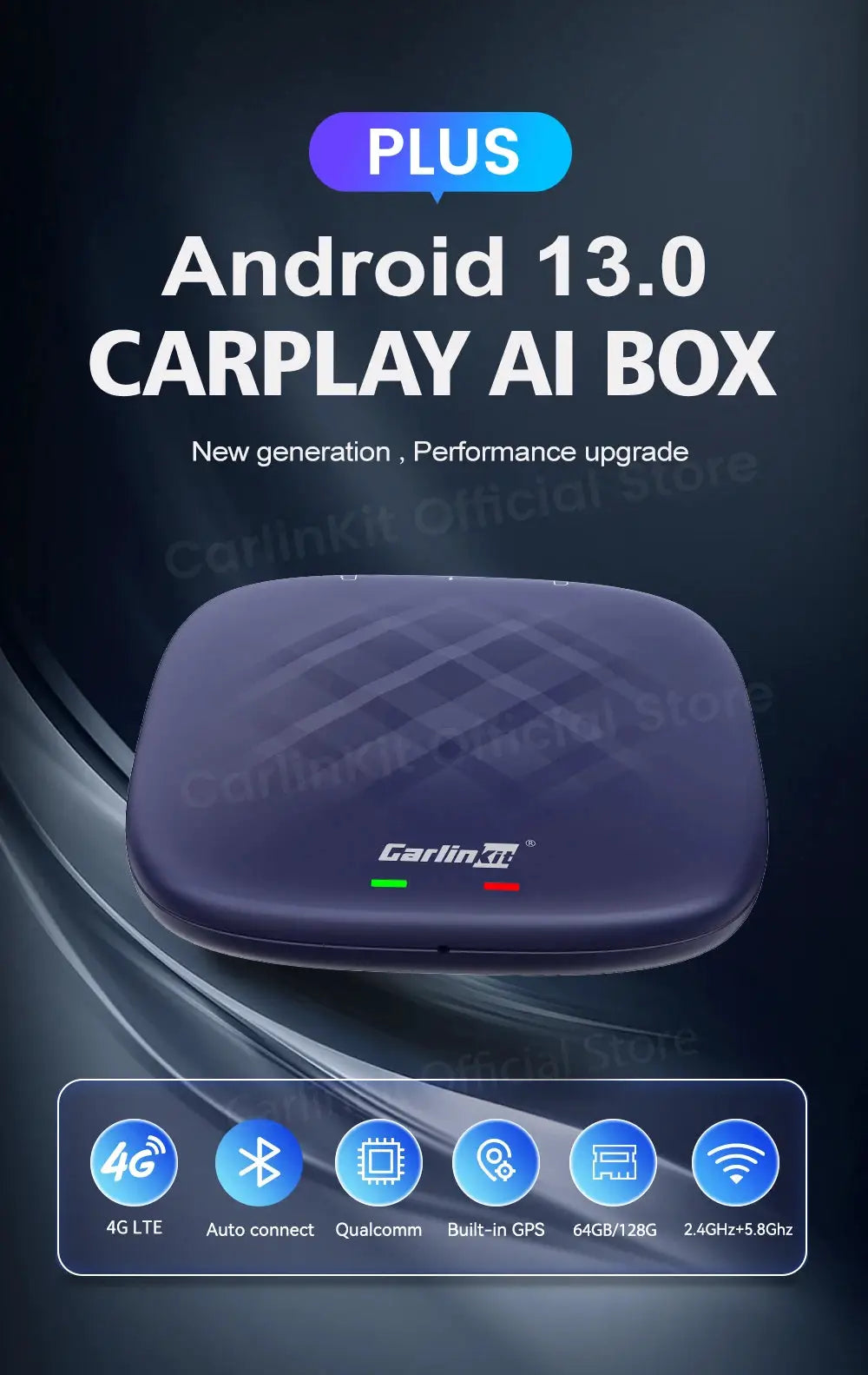 Simples Market Android 13 CarPlay AI Box by Carlinkit, purple wireless Android Auto TV box, 64GB/128GB, 8-Core
