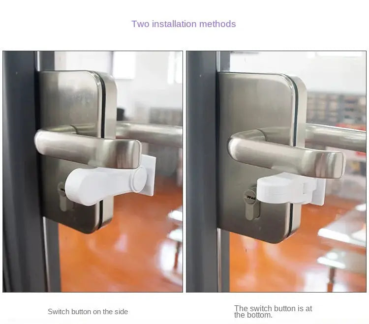 Simples Market universal door lever safety lock, white adhesive latch, childproof, two installation methods