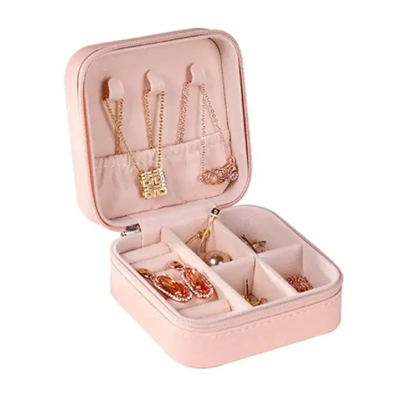 LuxeNest Mini Jewelry Storage Box Portable Travel Organizer for Earrings Necklaces and Rings in Durable PU Leather