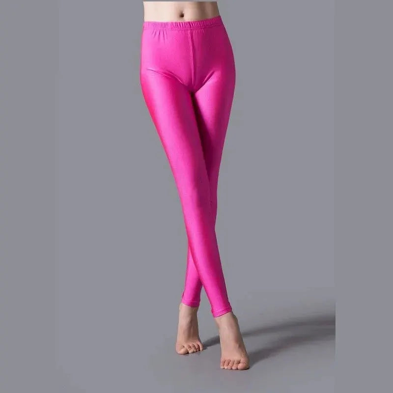 Women's shiny pink high-elastic skinny leggings for yoga