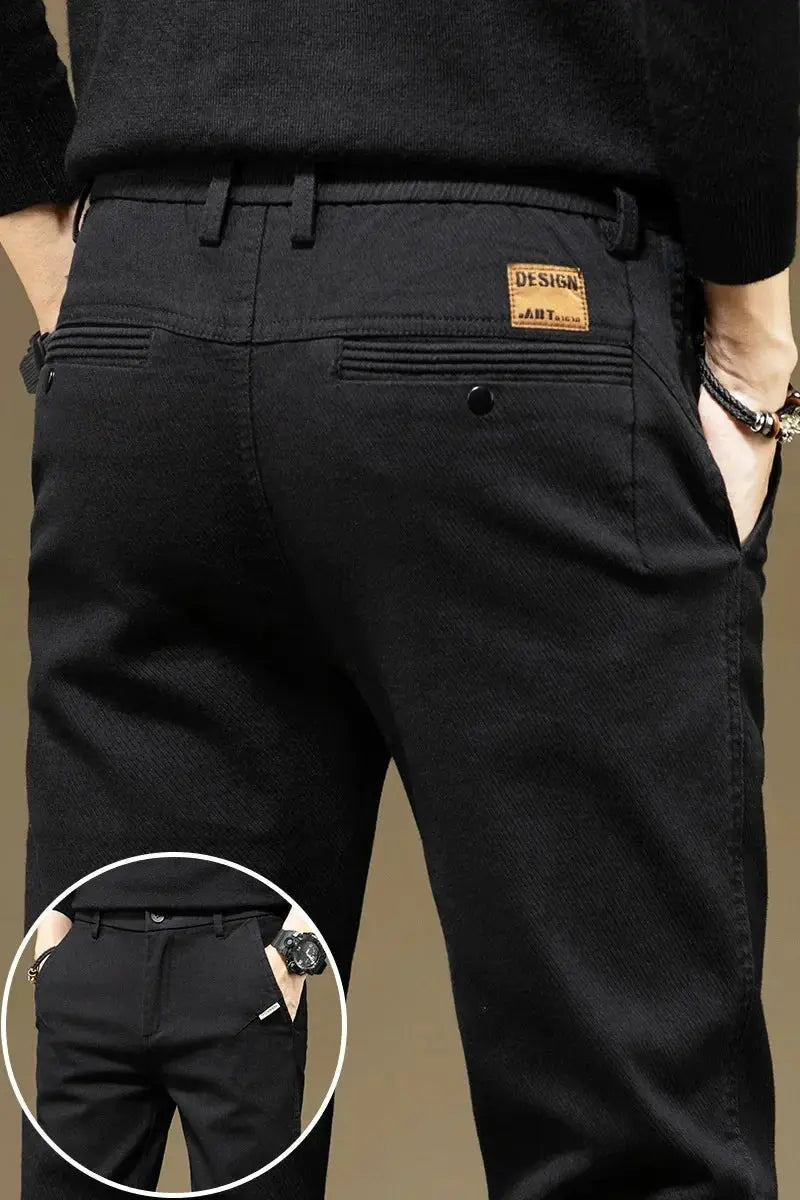 KUBRO men's black cotton casual pants by Simples Market, straight-leg work trousers with back pockets
